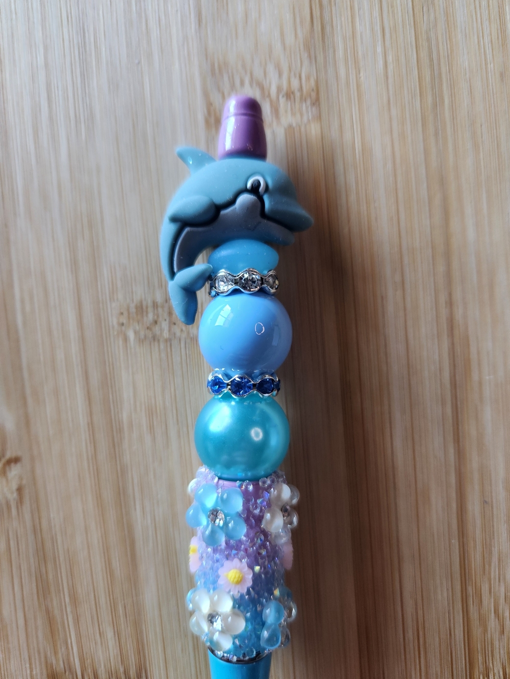 Kids Blue Dolphin Beaded Pen - Cute Decorative Accessory